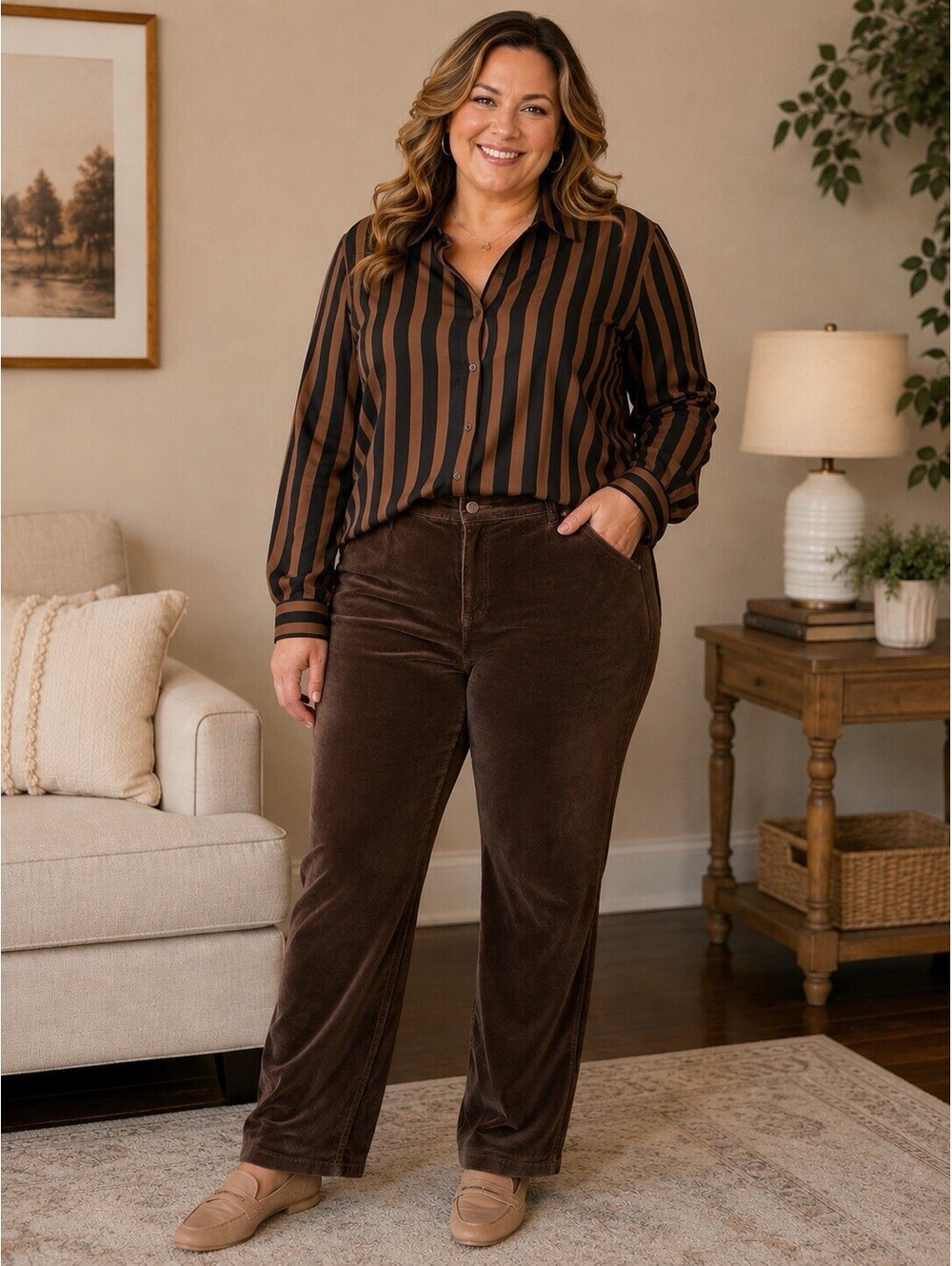 Talbots Size 12 Brown Velvet Corduroy Leg Pants Stretch